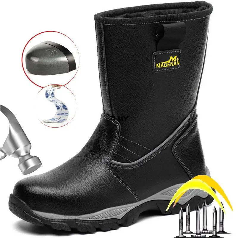Mens oil resistant safety shoes high top work shoes steel toe caps anti rust work shoes anti-collision work shoes mens welding shoes fireproof flowers