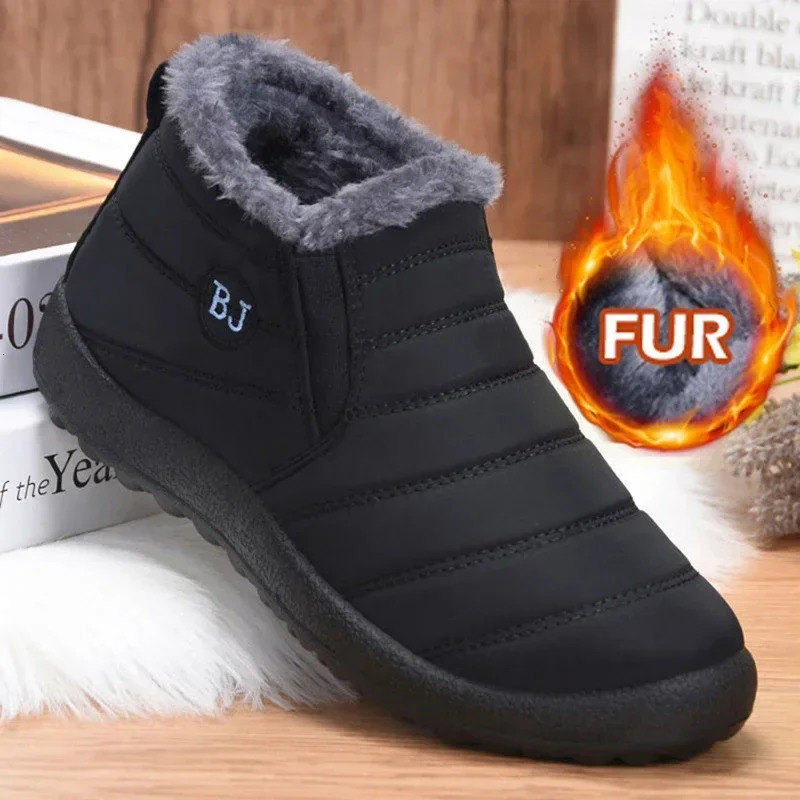 Womens waterproof winter boots plush snow boots womens ankle boots warm black couple pure cotton couple platform shoes 240615