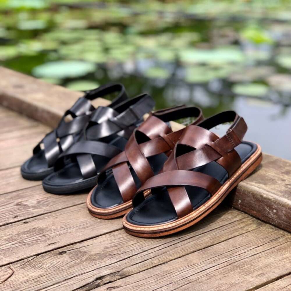 Customized Big Size Summer Genuine Leather Sandals Rubber Eva Slippers for Men