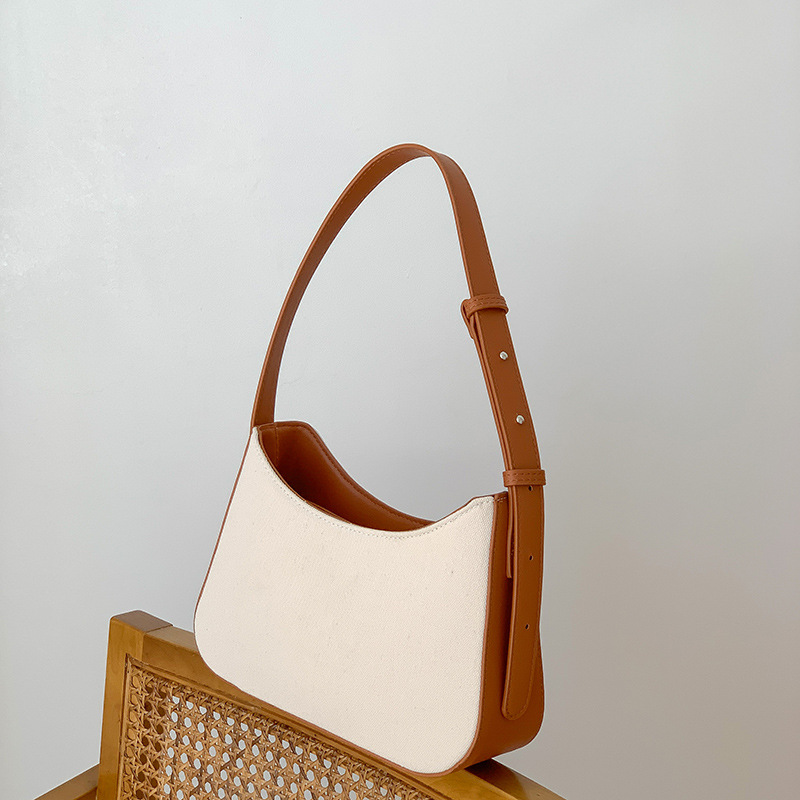 Urban minimalist splicing color contrast underarm bag niche design new Korean Instagram minimalist texture fashion bag women canvas one shoulder bag