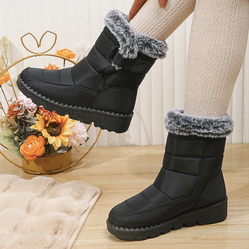Womens waterproof snow boots winter shoes artificial fur plush ankle boots womens Plus size anti slip and warm cotton Botas non printing agent 240615