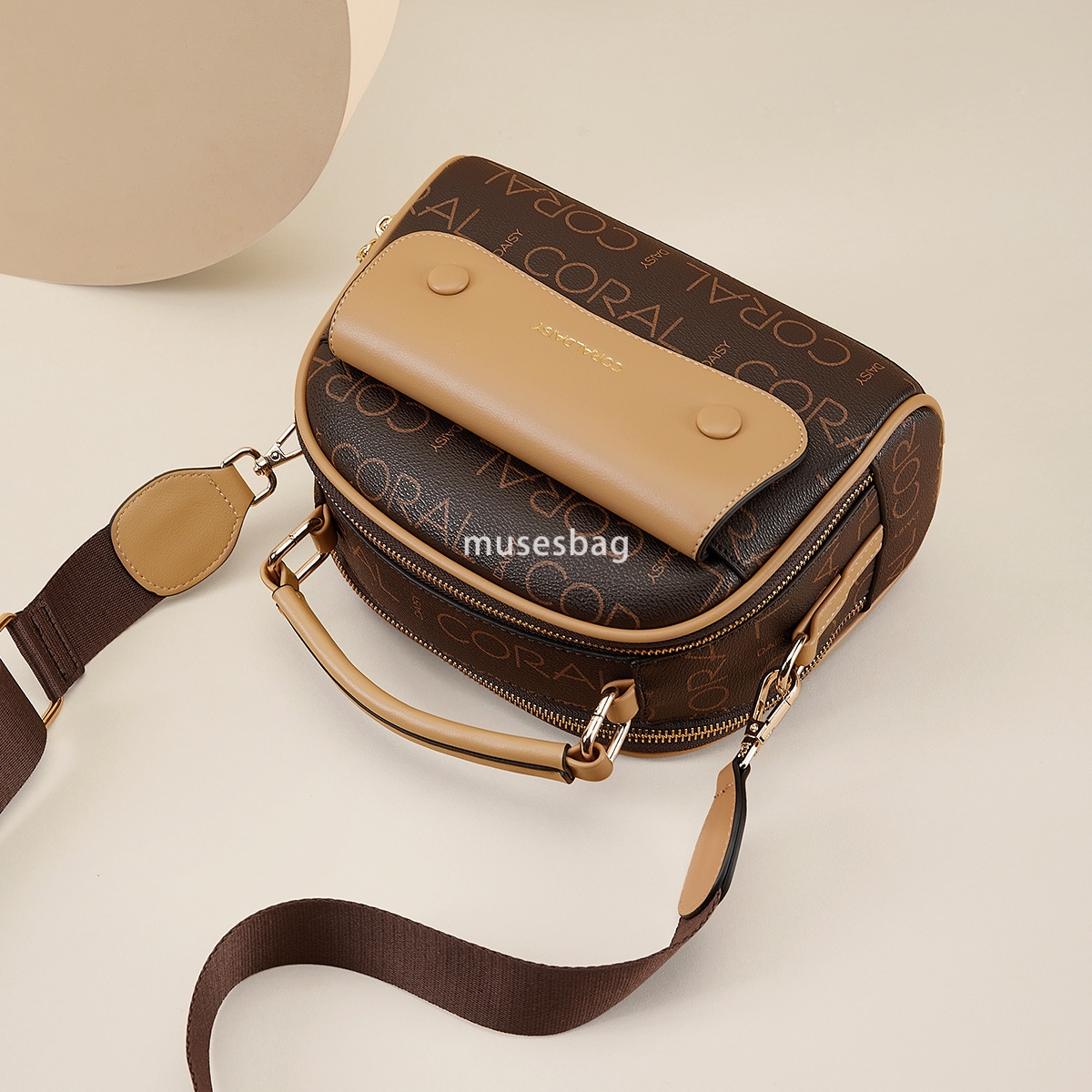 Urban minimalist hard leather large capacity handbag new printed contrasting color patchwork tote bag crossbody bag women one shoulder small round bag