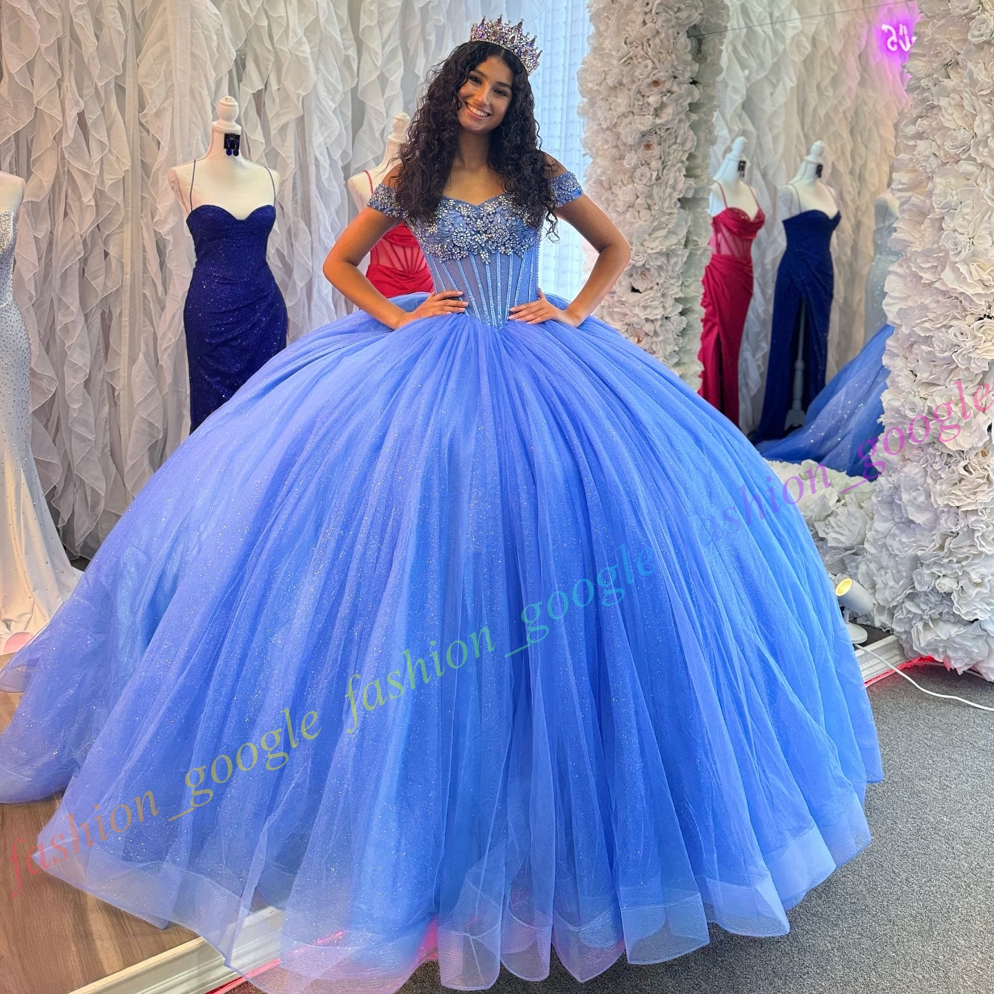 Sparkling Quinceanera Dress Shimmering Glitter Tulle AB Stone Ball Mexican Quince Sweet 15/16 Birthday Party Gown for 15th Girl Drama Winter Formal Pr