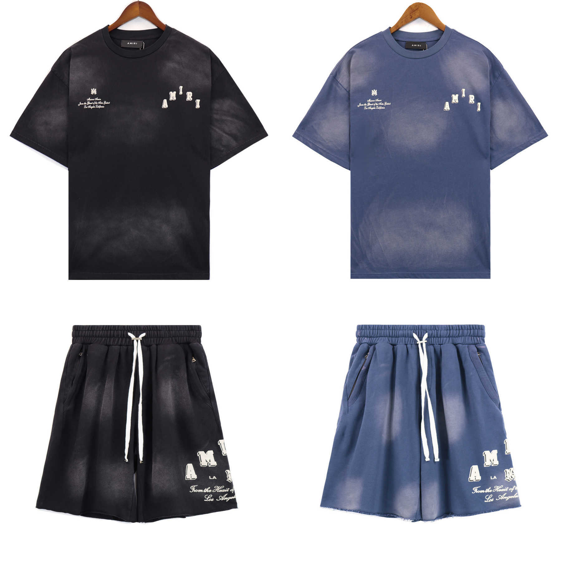 Tracksuits Mens Fashion Wash Water To Do Old Printed Mens T-Shirt Shorts Summer…
