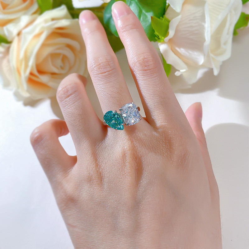 Choucong Brand Wedding Rings Luxury Jewelry Real 100% 925 Sterling Silver Water Drop Paraiba Moissanite Diamond Party Women Engagement Band Ring Gift 