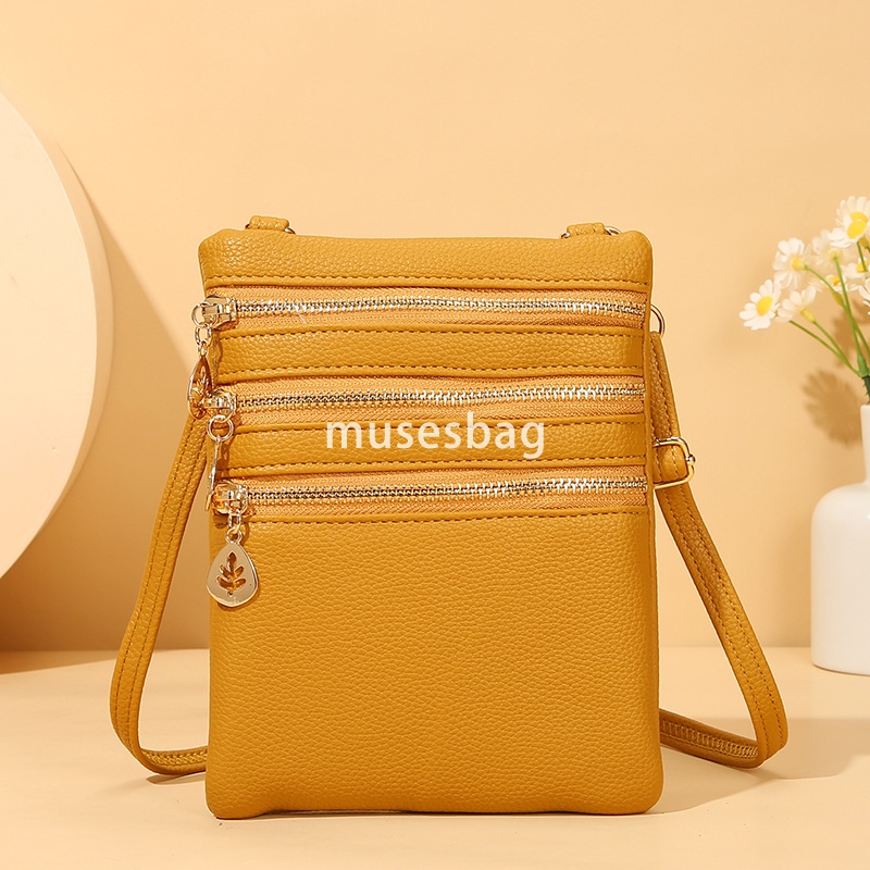 European and American women high-quality mobile phone bag soft leather single shoulder diagonal cross bag Korean version fashionable and trendy zipper