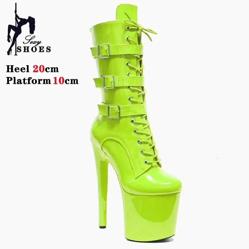 Fluorescent Green Fashion Womens ANKLE Boots Round Head Side Zipper Short Boots Round Head Dance Shoes Platform Heel Three Buckles 240615