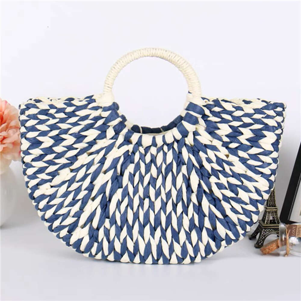 Colourful Women Handbag Rattan Wicker Straw Woven Half-round Bag Large Capacity Female Casual Travel Tote Fashion Bolsos H6.17#26 zhanyishengli