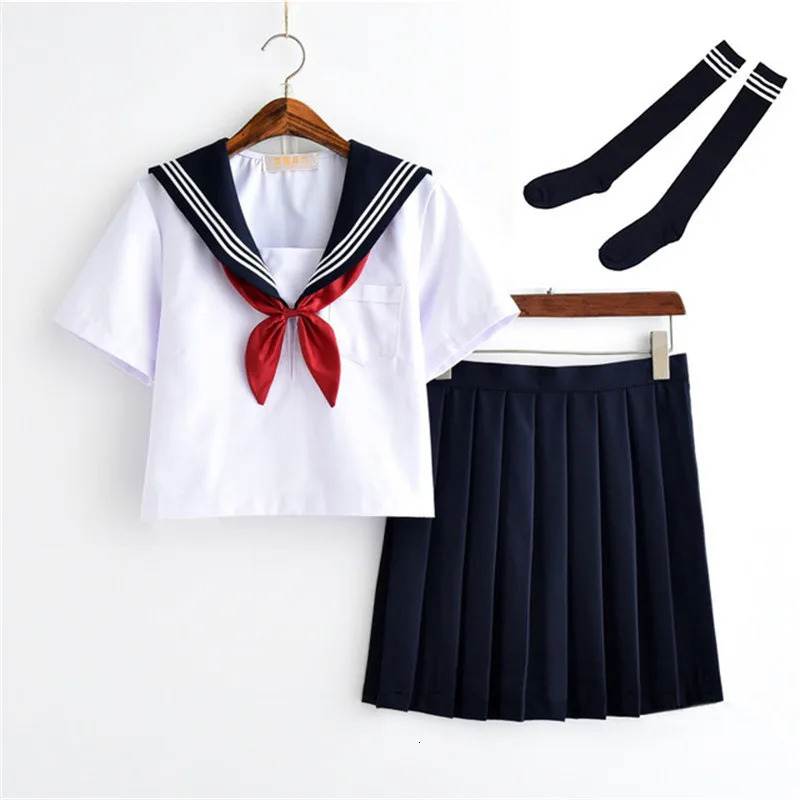 White Schoolgirl Uniform Japanese Class Navy Sailor School Uniforms Students Clothes For Girls Anime COS Suit 240617