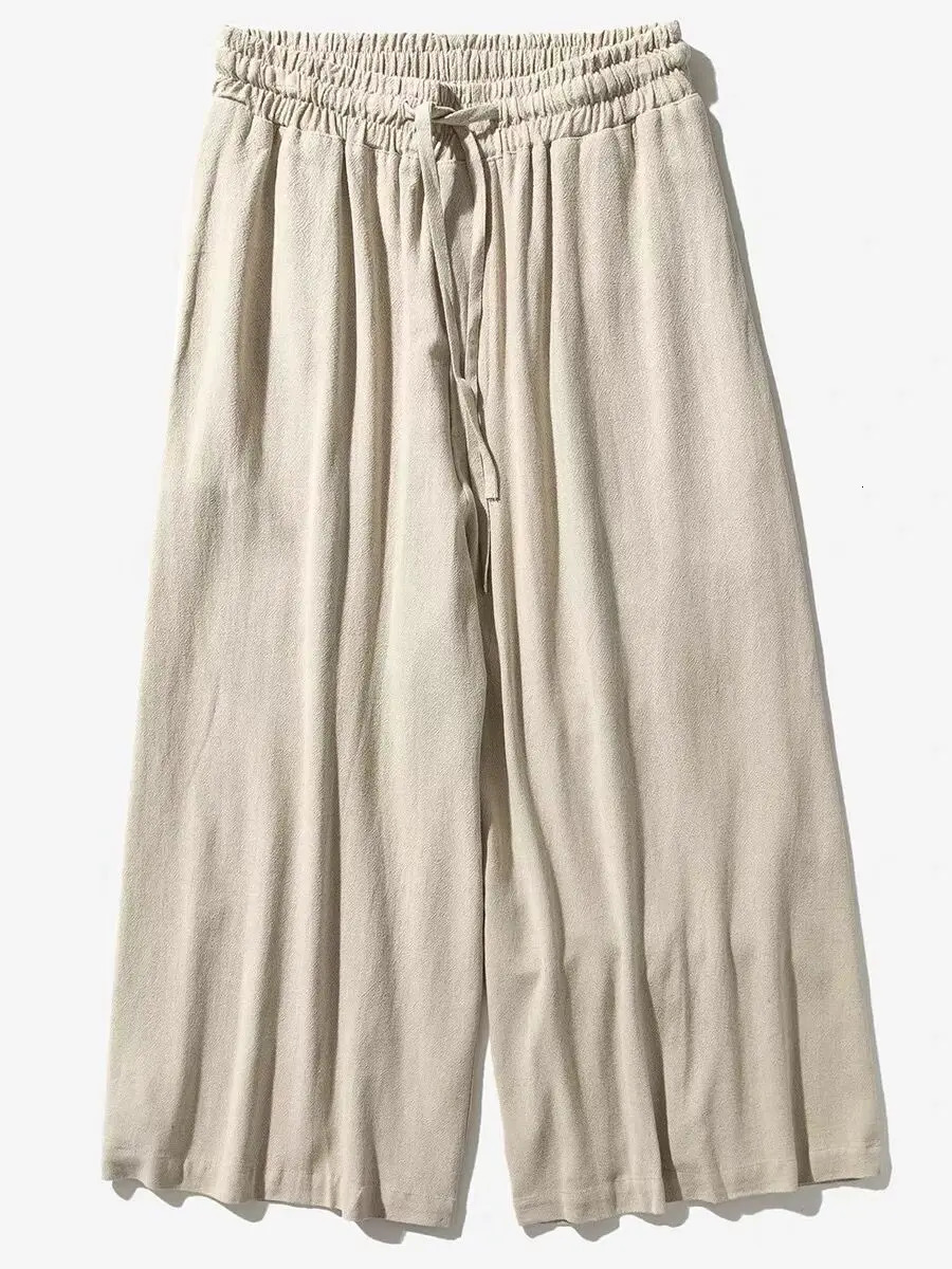 100% Linen Japanese Style Pants Men Spring Autumn Dark Yamamoto Style Trousers Loose Straight Wide Leg 90s Baggy Plain Patalon 240513