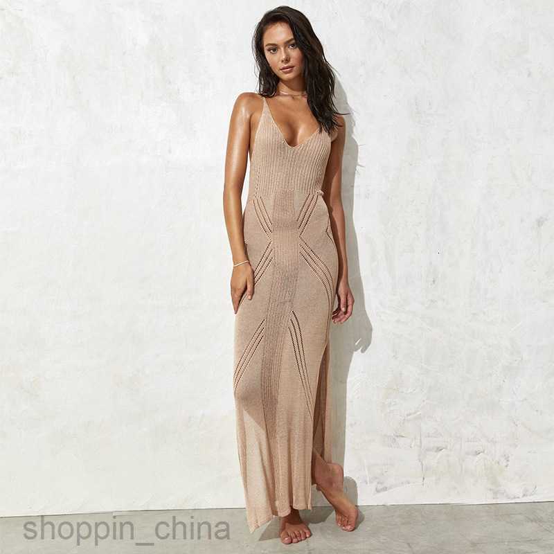 Basic Casual Women Dresses Beach Skirt V-neck Sling Knitted Vacation Long Skirt Bikini Beach Cover Up Dress Women's