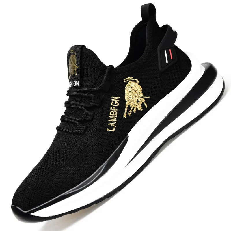 Men Sports Shoes Athleisure Casual Style Breathable Hot Sale Tide Shoes Fashion Wearable Breathable Comfortable Sneakers Gold Free shipping