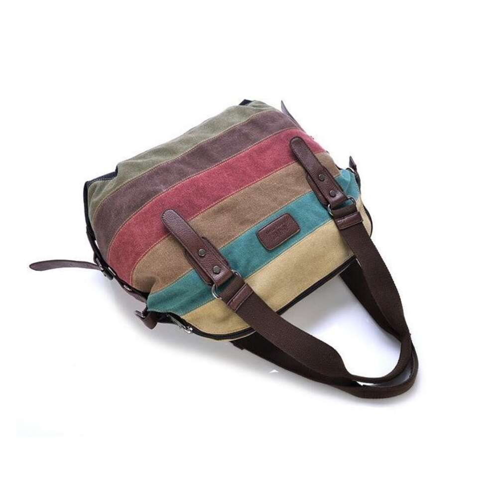 Totes Canvas Striped Womens Handbag 2021 Patchwork Rainbow Shoulder Fashion Female Casual Crossbody Bag Sac A Main H6.17#24.5 ddmythur