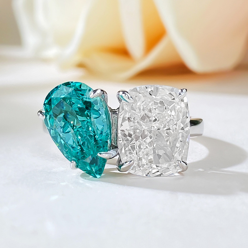 Choucong Brand Wedding Rings Luxury Jewelry Real 100% 925 Sterling Silver Water Drop Paraiba Moissanite Diamond Party Women Engagement Band Ring Gift Never Fade