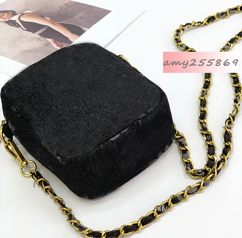 19X15X7CM Storage bags fashion symbol letter denim case with chain classical makeup organization crossbody bag