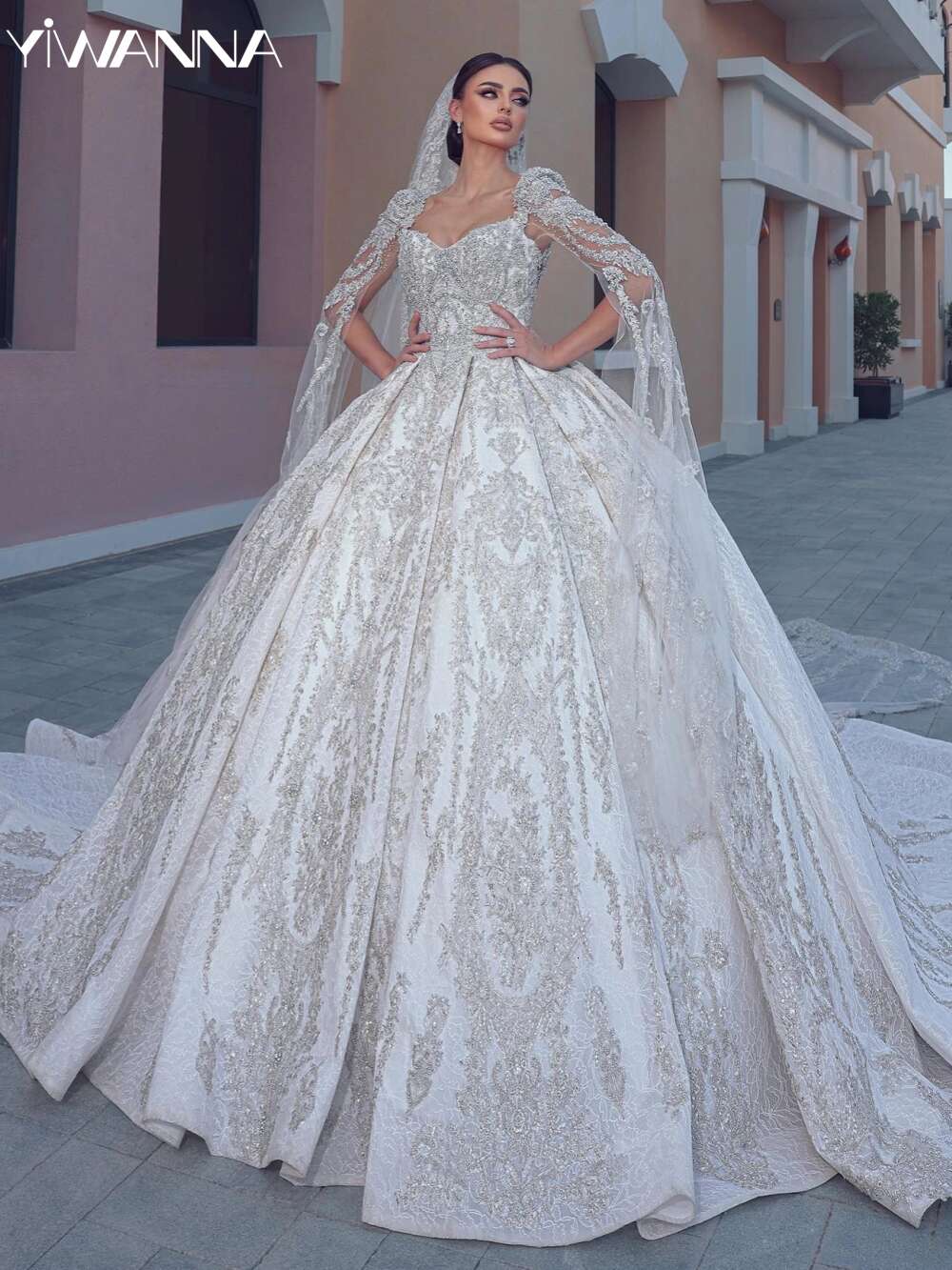 Romantic Sweetheart Neck Bridal Dress Sparkly Beads Sequins Wedding 2024 Ball Gown Long Bride Robe Vestido De Novia