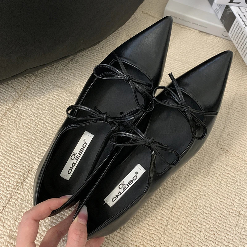 Fashion Flats With Women Lolita Shoes Butterfly-Knot Female Shallow Footwear Pointed Toe Casual Ladies Mary Janes Shoes 240617