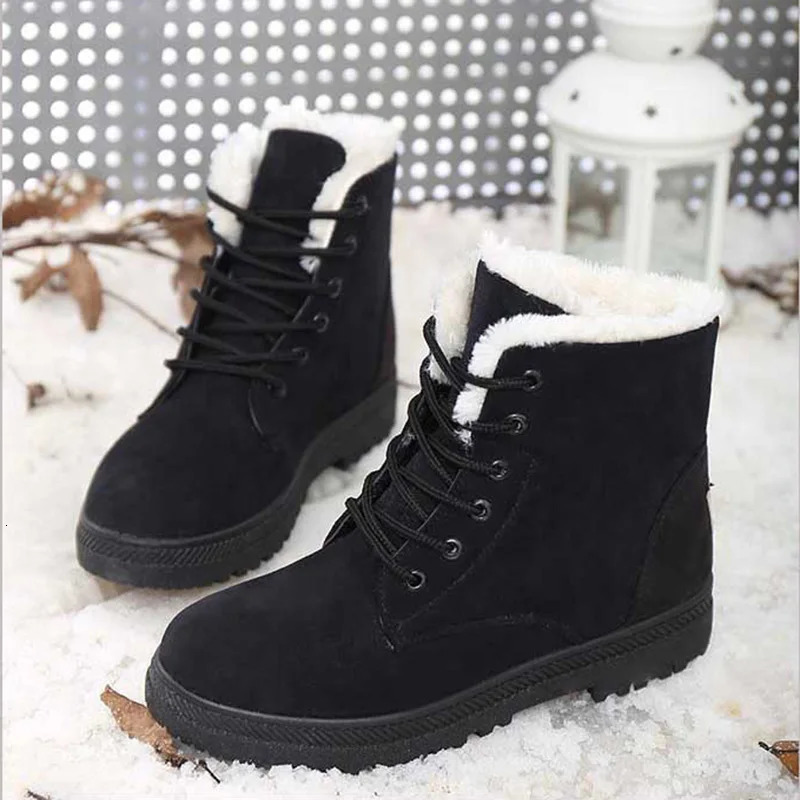 Womens Winter Boots Womens Snow Boots Lace Ankle Boots Womens Anti slip Plush Leather Shoes Keep Ankles Warm Botas Plus Size 35-43 240615