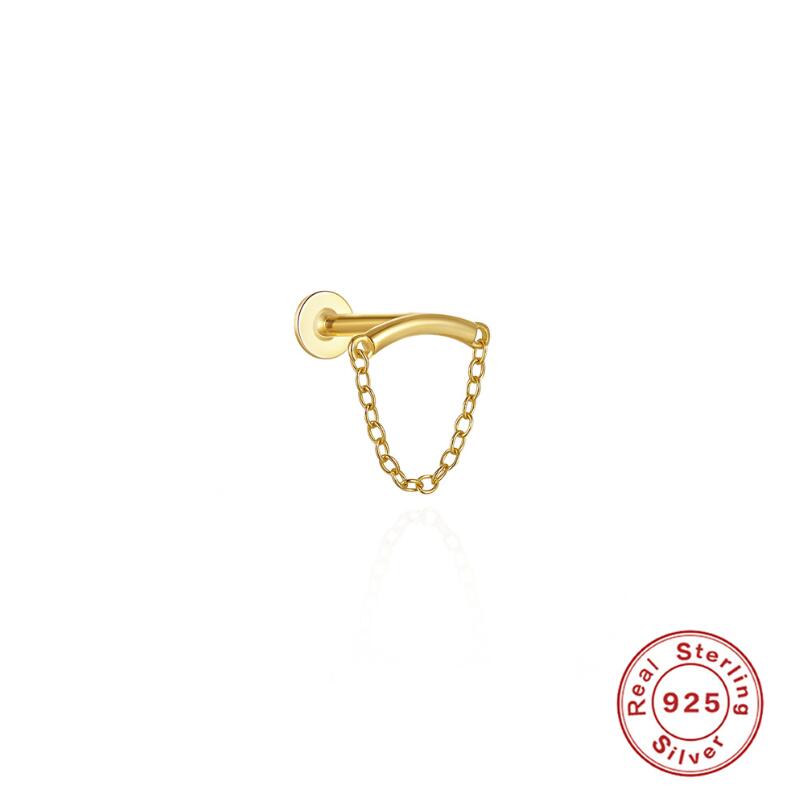 2024 S Sterg Sier Tassel Pearl Double Chain Piercing Earrings