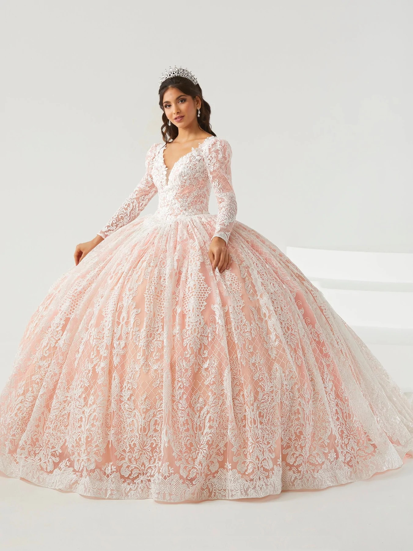 Pink Mexican Quinceanera Dresses Ball Gown Long Sleeves Tulle Lace Puffy Charro Sweet 16 Dresses 15 Anos