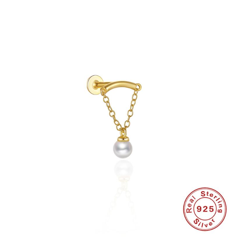 2024 S Sterg Sier Tassel Pearl Double Chain Piercing Earrings