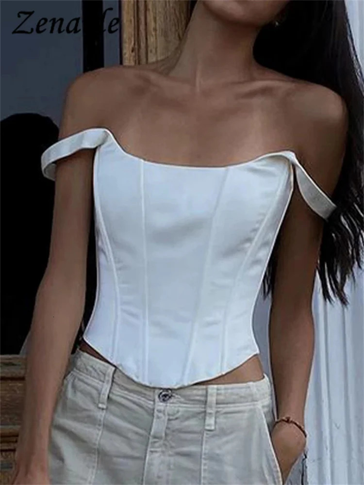 Zenaide Sexy Square Neck Satin Corset Crop Tops Summer Women Sleeveless Bandage Tank Top Camis Party Club 240617