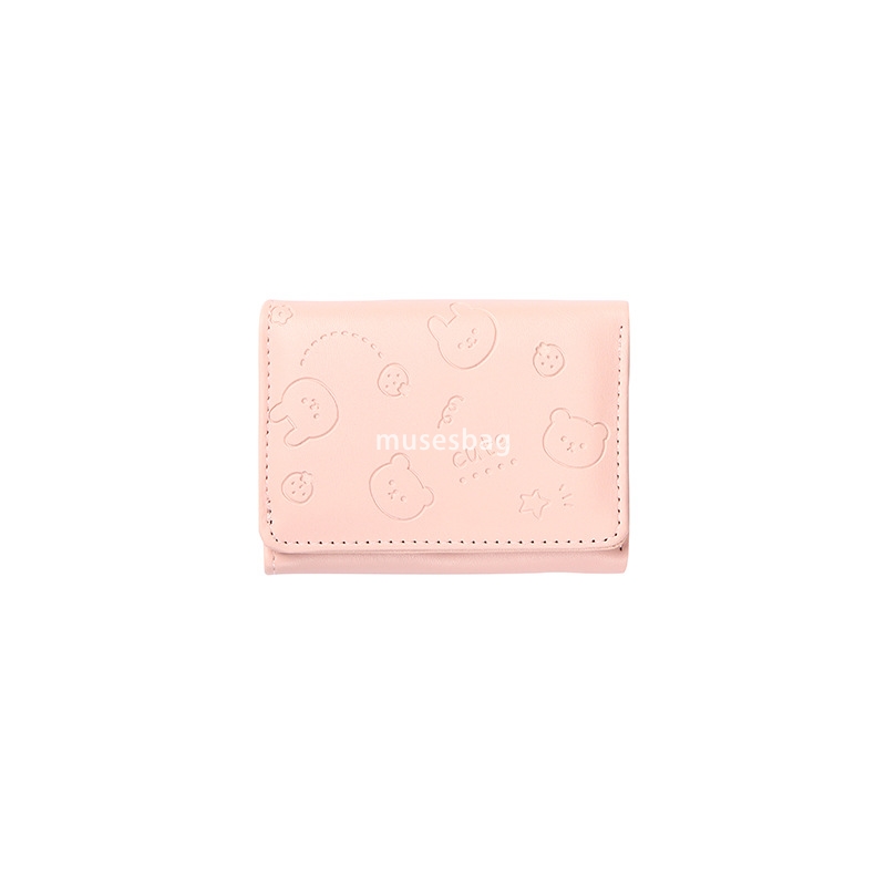 Fashionable Women's Designer Large Capacity Cute PU Wallet Instagram Short Cartoon Print Solid Color Small Fresh Card Bag Multi functional Three 