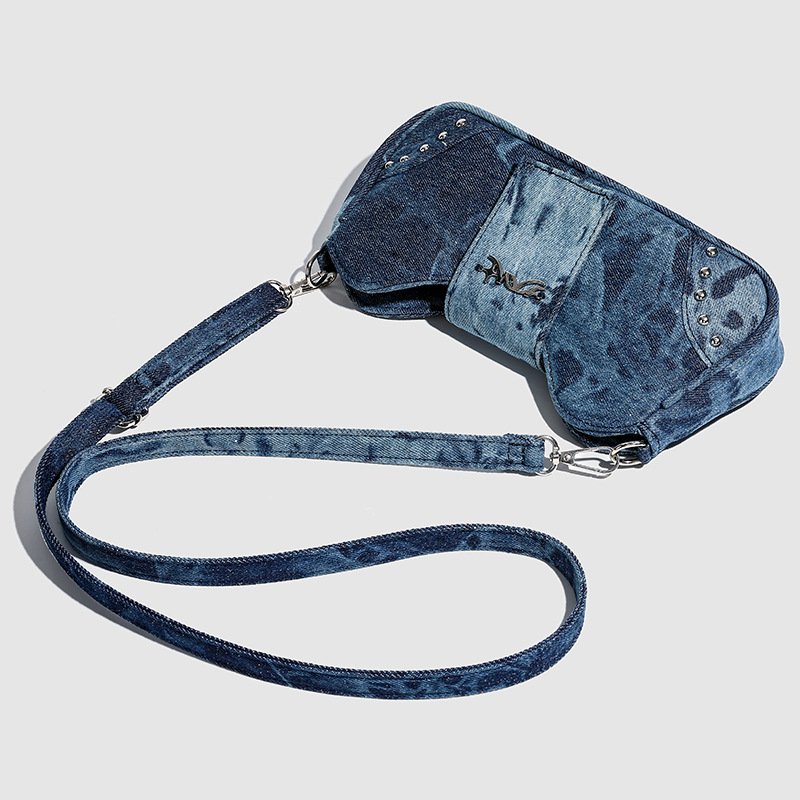 Daily pairing with denim bags new trendy and trendy niche design tie dye and glitter powder detachable design high-end bow and stick bag for women