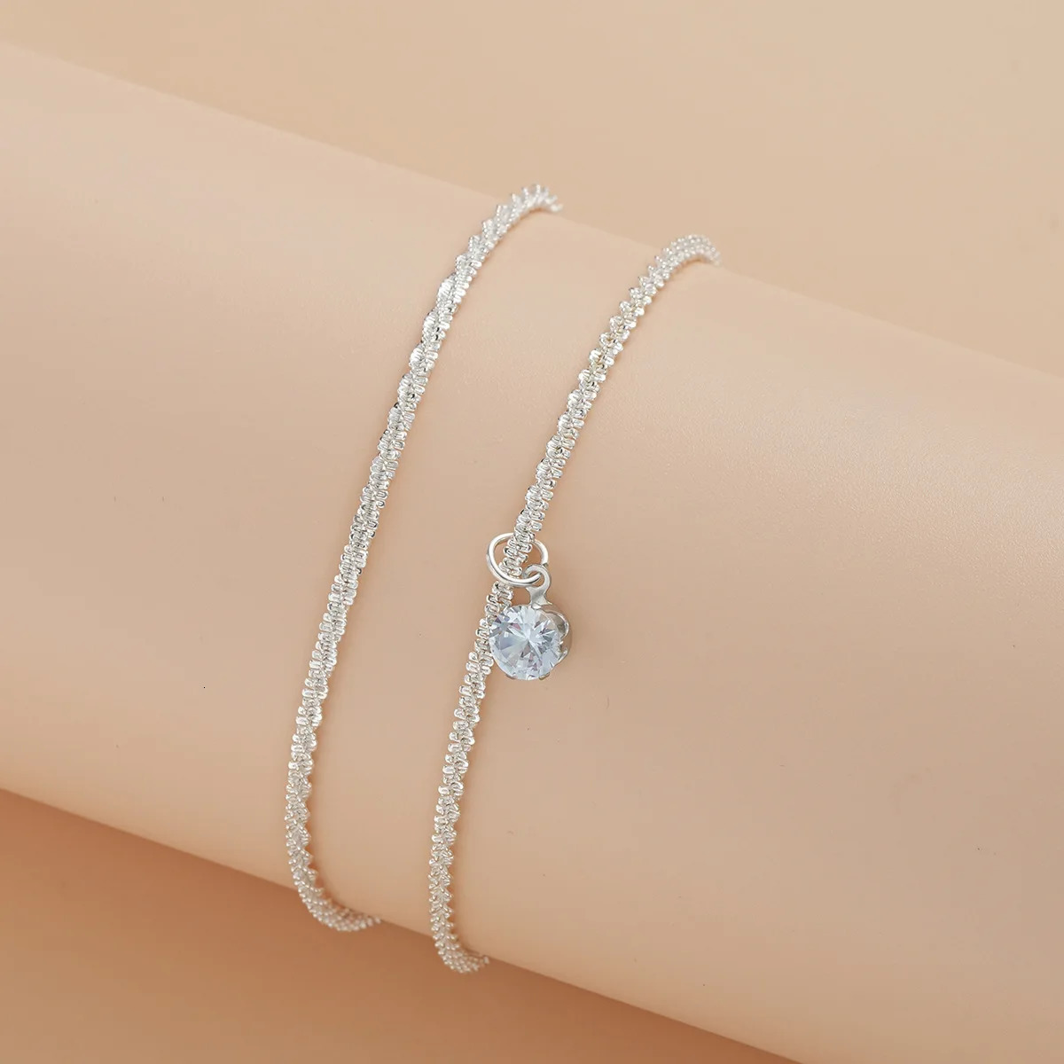 Sexy Shiny Sparkling Silver Color Anklet for Women Simple Elegant Copper Jewelry Female Summer Beach Ankle Bracelet On Foot 240601