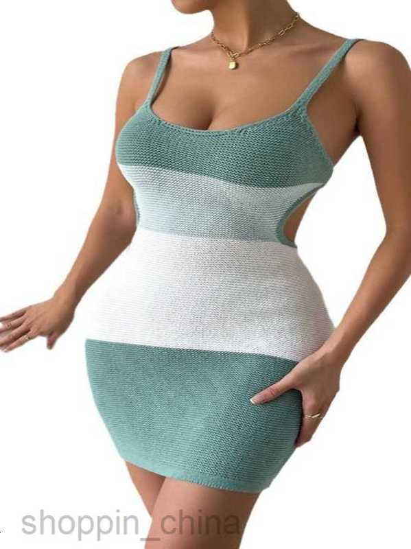 Basic Casual Women Dresses Summer new sexy contrasting color suspender stripe color blocking backless strap knitted woolen knit dress