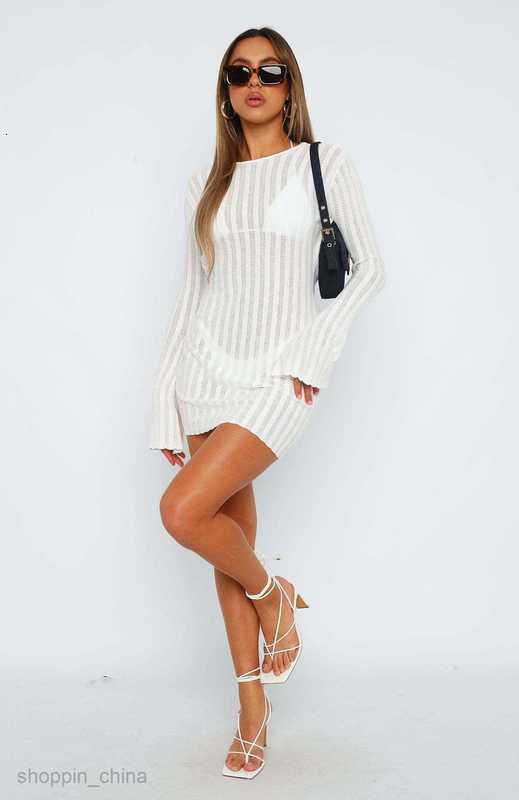 Basic Casual Women Dresses New sexy backless strap beach skirt long sleeved sun protection cover up skirt hollow out dress