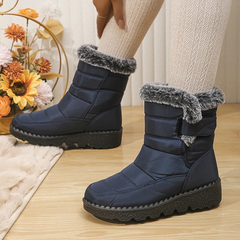 Womens waterproof snow boots winter shoes artificial fur plush ankle boots womens Plus size anti slip and warm cotton Botas non printing agent 240615