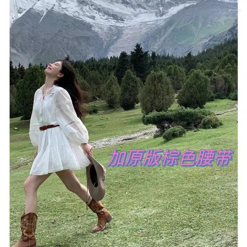 Casual Dresses Lace Hollow Waist Doll Princess Dress Long Sleeve White Female Design Sense Small Holiday Fairy Skirt