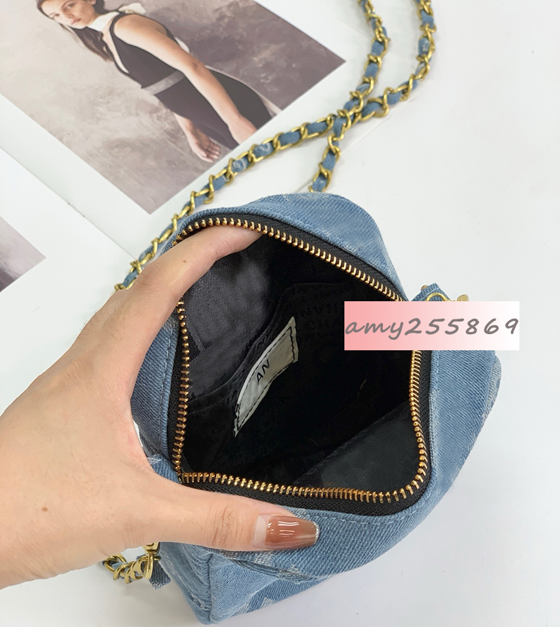 19X15X7CM Storage bags fashion symbol letter denim case with chain classical makeup organization crossbody bag