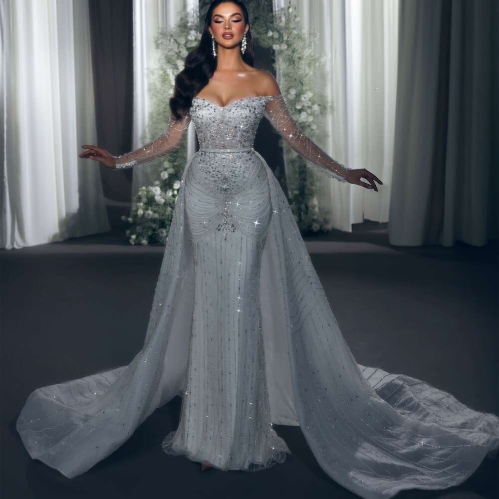Graceful Off The Shoulder Bridal Dress Sparkly Sequins Beads Wedding Gown Mermaid Long Bride Robe Vestido De Novia