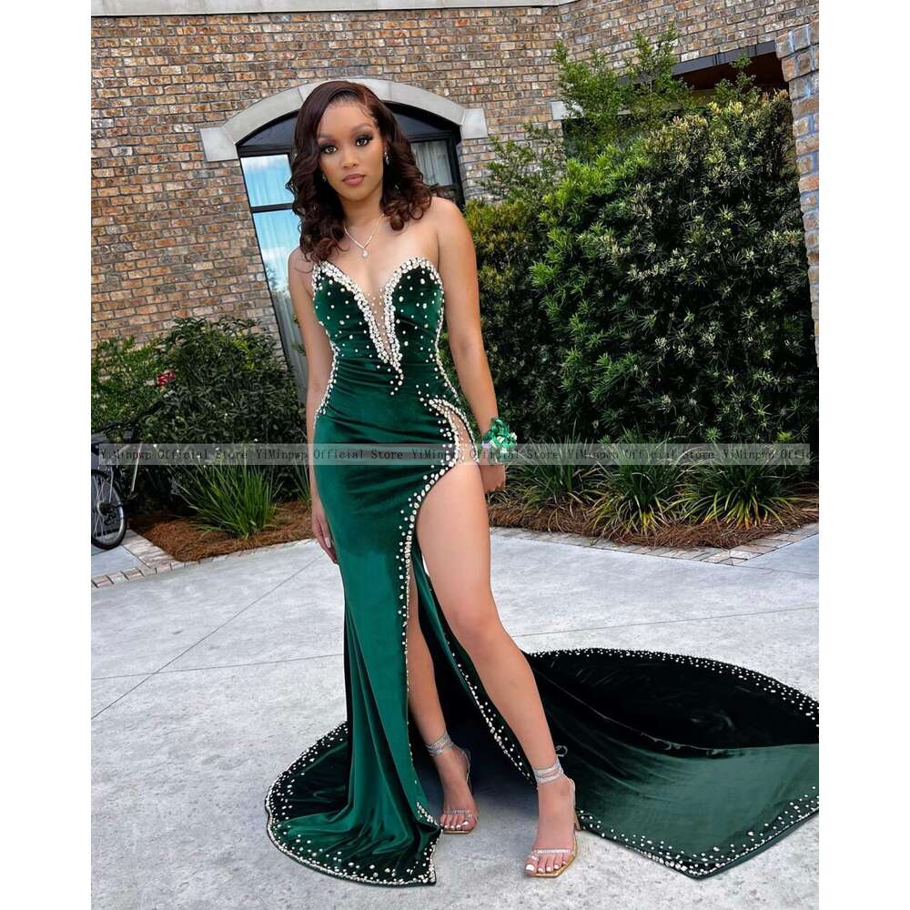 Diamond Veet Mermaid Prom Dresses for Black Girls Sweet Heart Side Split Illusion Formal Ocn Dress Evening Party Gowns