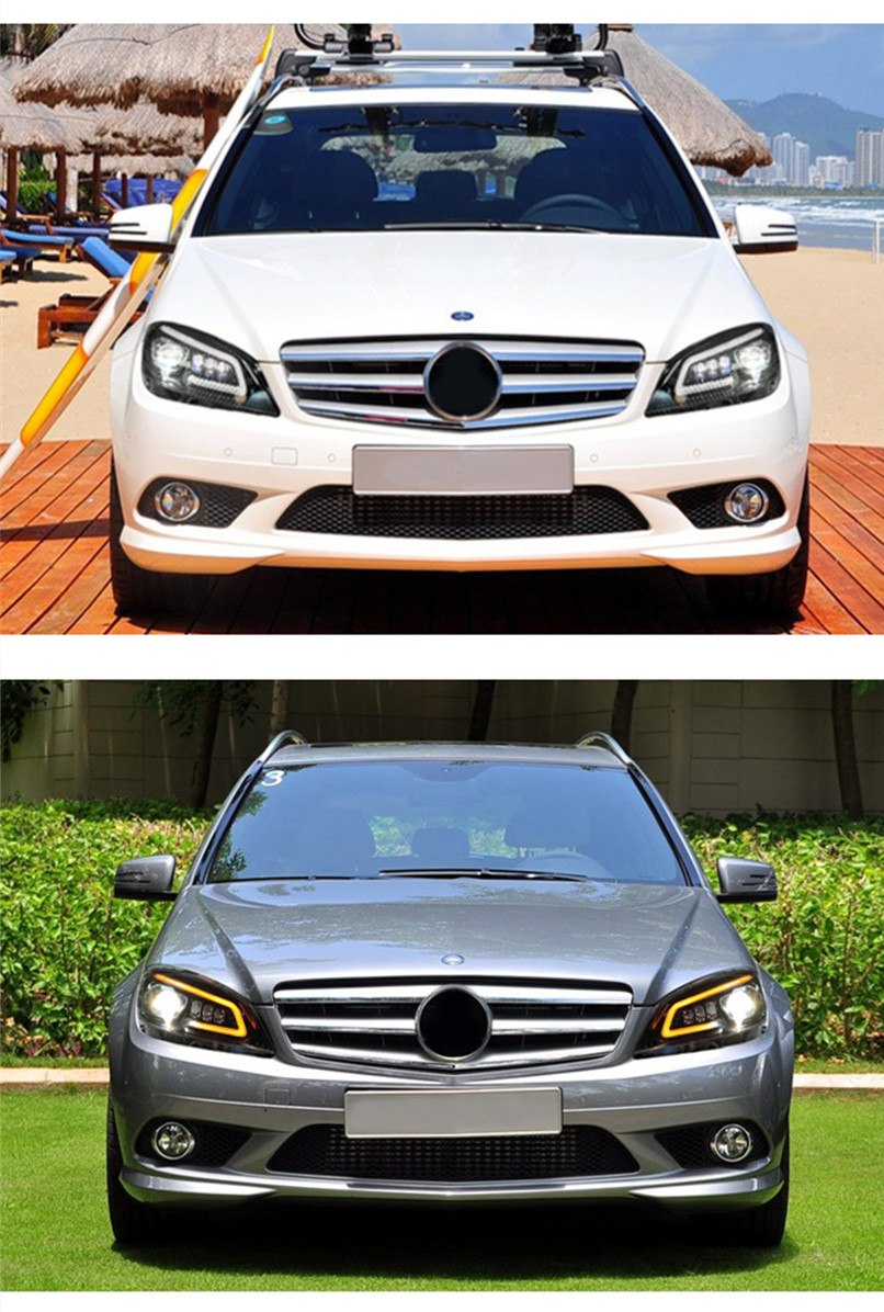 For Benz W204 C300 C260 C200 2007-2010 Headlight DRL Turn Signal High Beam Lens Dynamic Signal Head Lamp