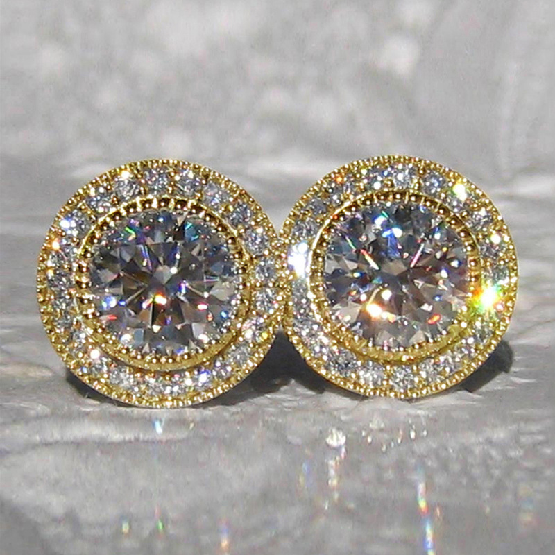 Charming Women Earrings Jewelry 18K White Gold Plaed Sparkling CZ Round Studs Earrings Nice Jewelry