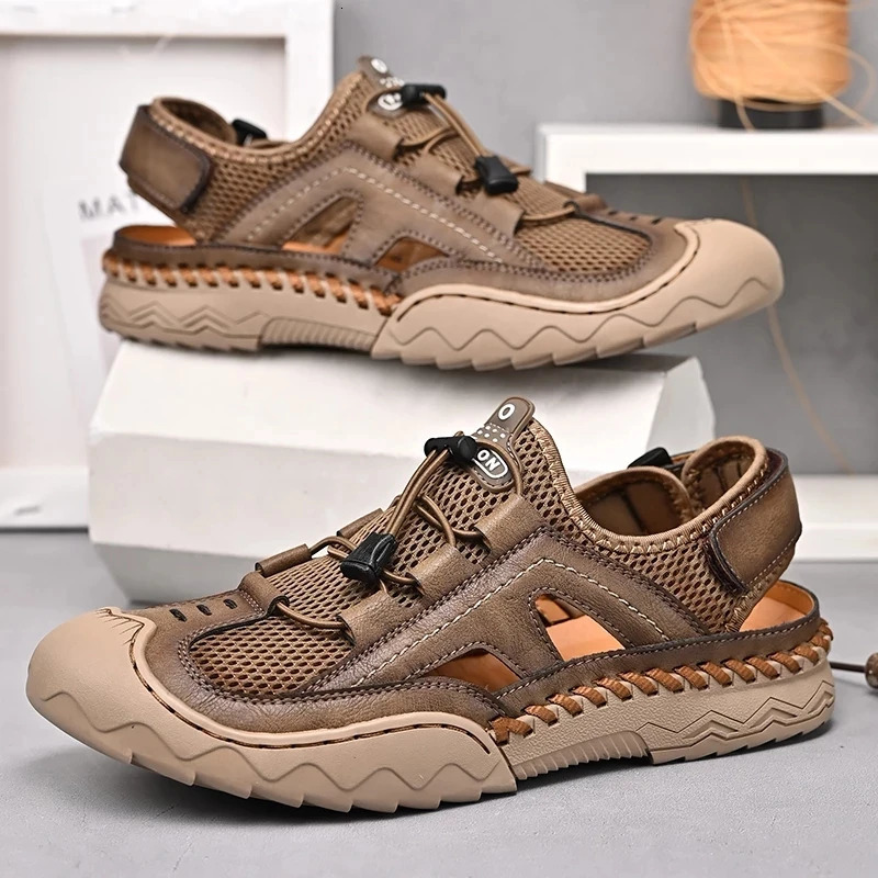 Mens Sandals Summer Breathable Mesh Sandals Men Outdoor Casual Lightweight Beach Sandals Fashion Men Shoes Large Size 38- 240620