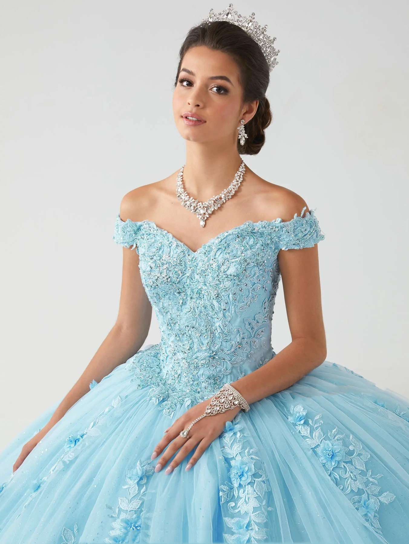 Sky Blue Mexican Quinceanera Dresses Ball Gown Off The Shoulder Appliques Pearls Puffy Charro Sweet 16 Dresses 15 Anos