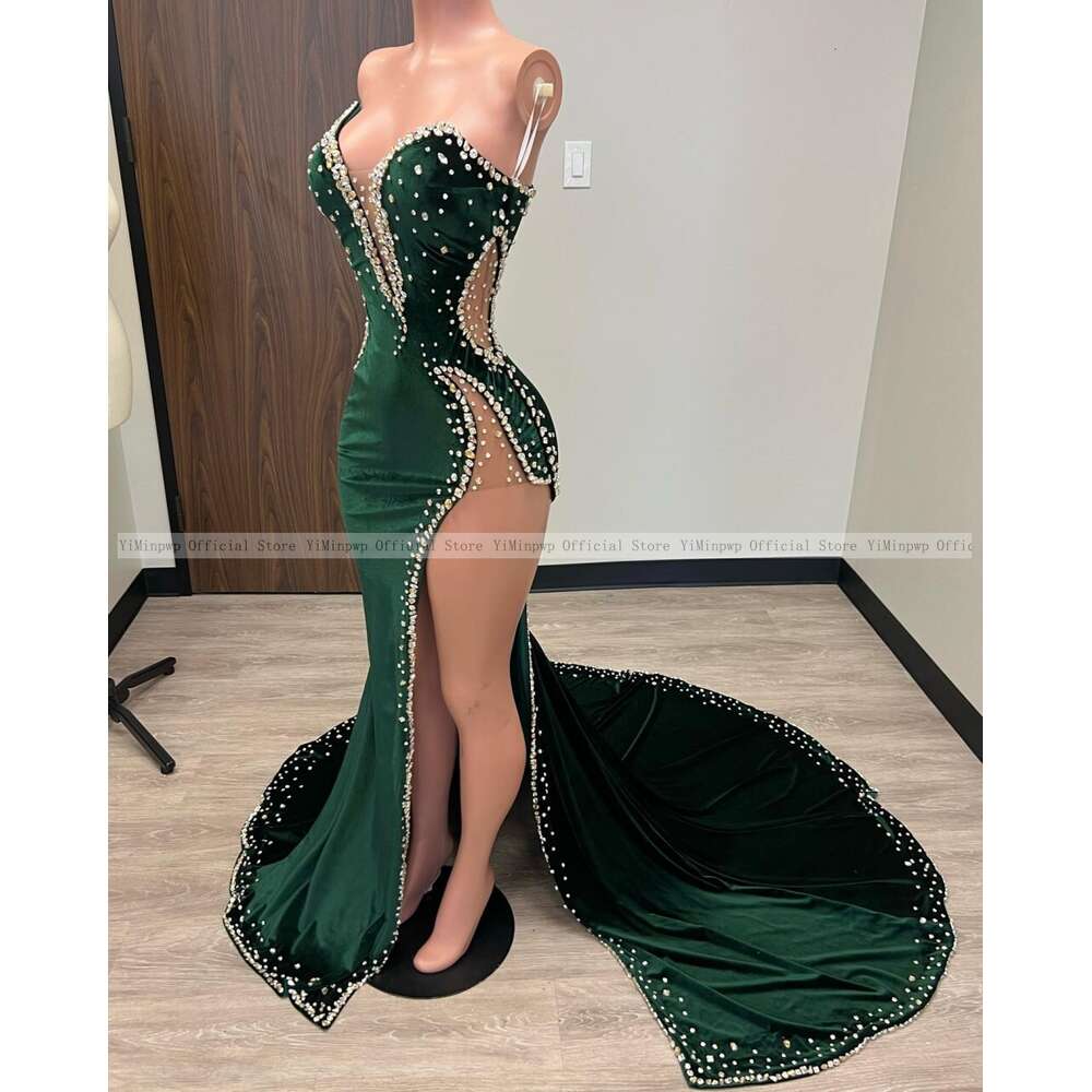 Diamond Veet Mermaid Prom Dresses for Black Girls Sweet Heart Side Split Illusion Formal Ocn Dress Evening Party Gowns