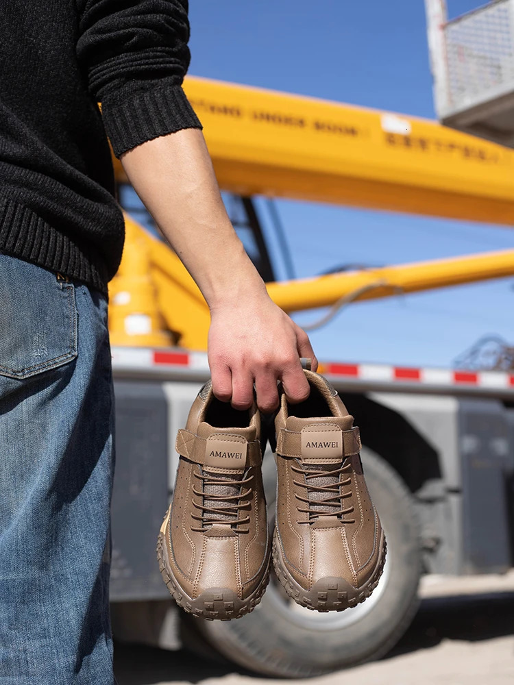 High Safety Work Shoes For Men Steel Head WaterProof Leather Boots Male Footwear Indestructible Construction Work Shoes Brown 240617