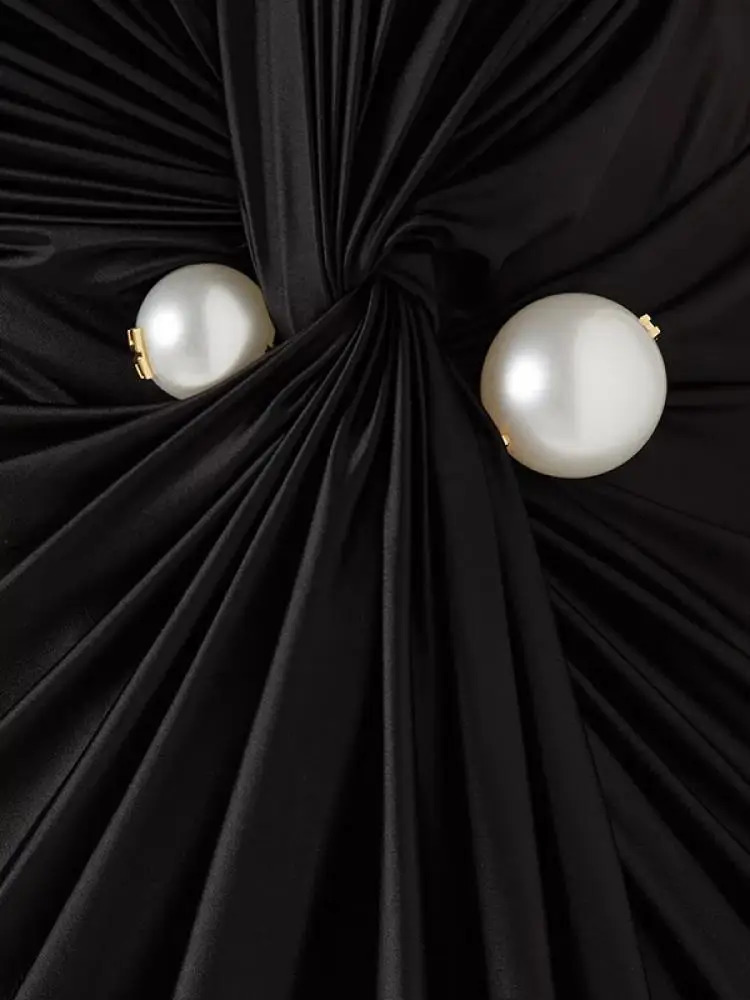 Yeezzi 2024 Female Tied Waist Deep V-Neck Pleated Prom Banquet Dress Spring Long Sleeves Elegant Party Evening Maxi Dresses 240617