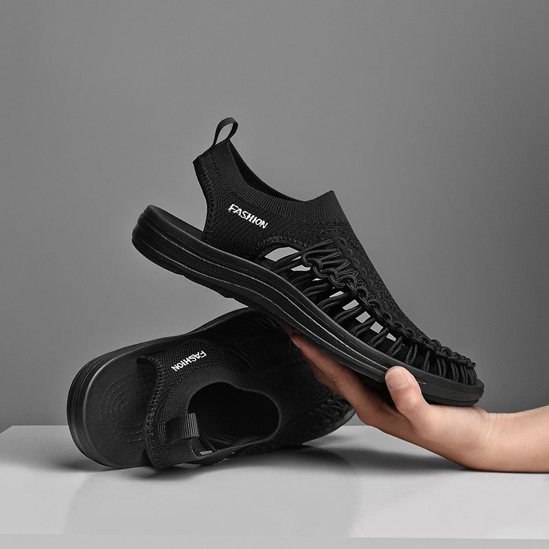 Mens summer handmade woven sandals Size 39- Outdoor closed toe breathable casual sandals slide on hiking sandals 240615