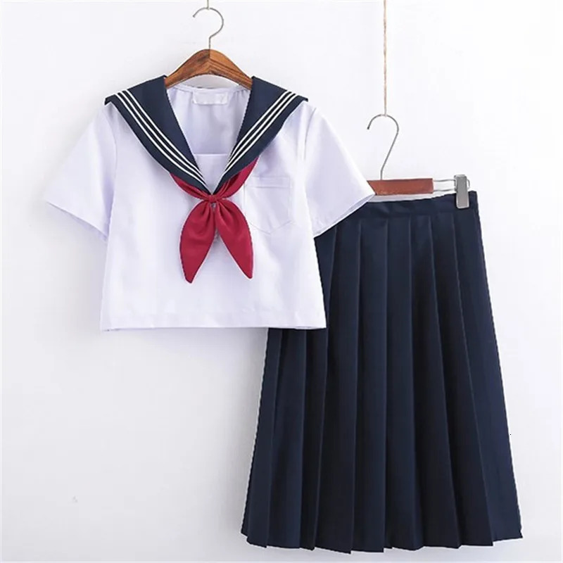 White Schoolgirl Uniform Japanese Class Navy Sailor School Uniforms Students Clothes For Girls Anime COS Suit 240617