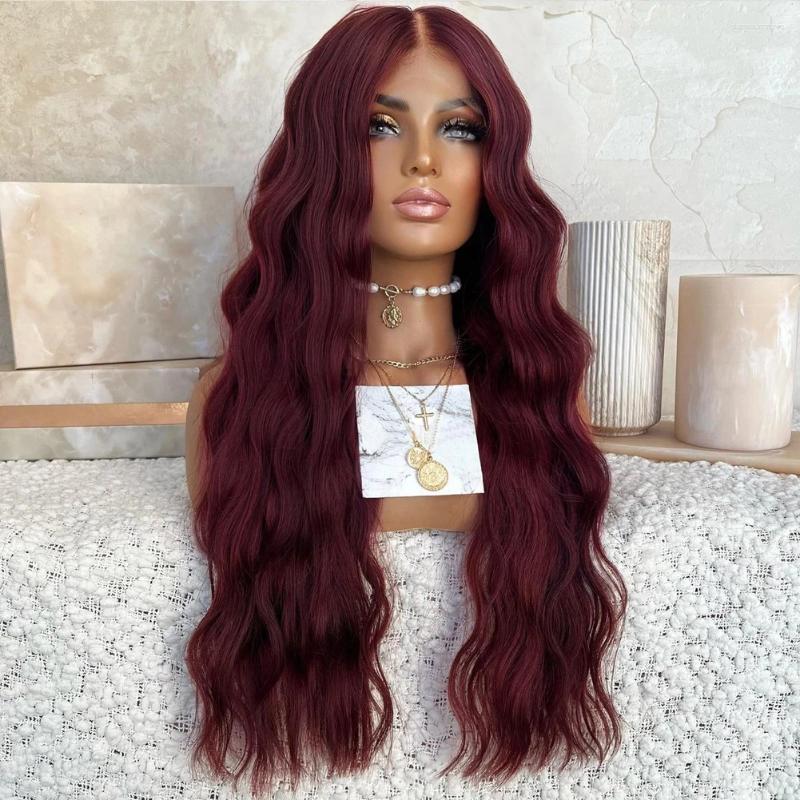 Inch Loose Deep Wave Synthetic Lace For Black Women Front Bury Wine Red Glueless Heat Resistant Hair