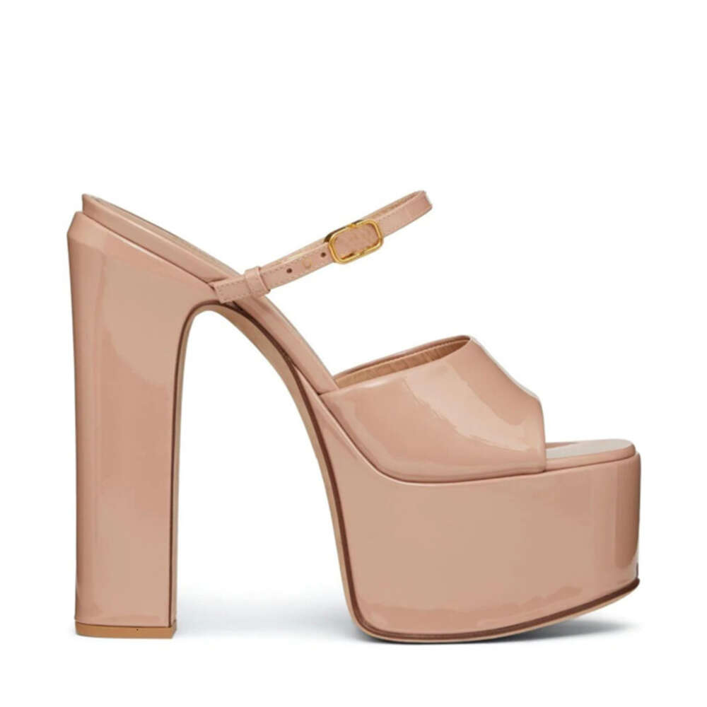 Summer New Sole Waterproof Platform Patent Leather Women's Fashion Thick High-Heeled Slippers