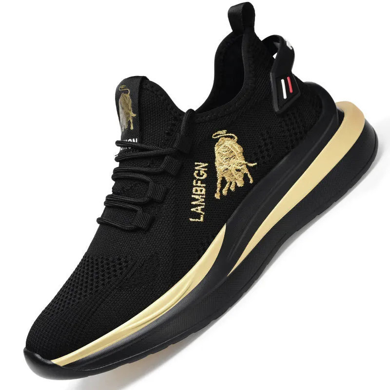 Men Sports Shoes Athleisure Casual Style Breathable Hot Sale Tide Shoes Fashion Wearable Breathable Comfortable Sneakers Gold Free shipping