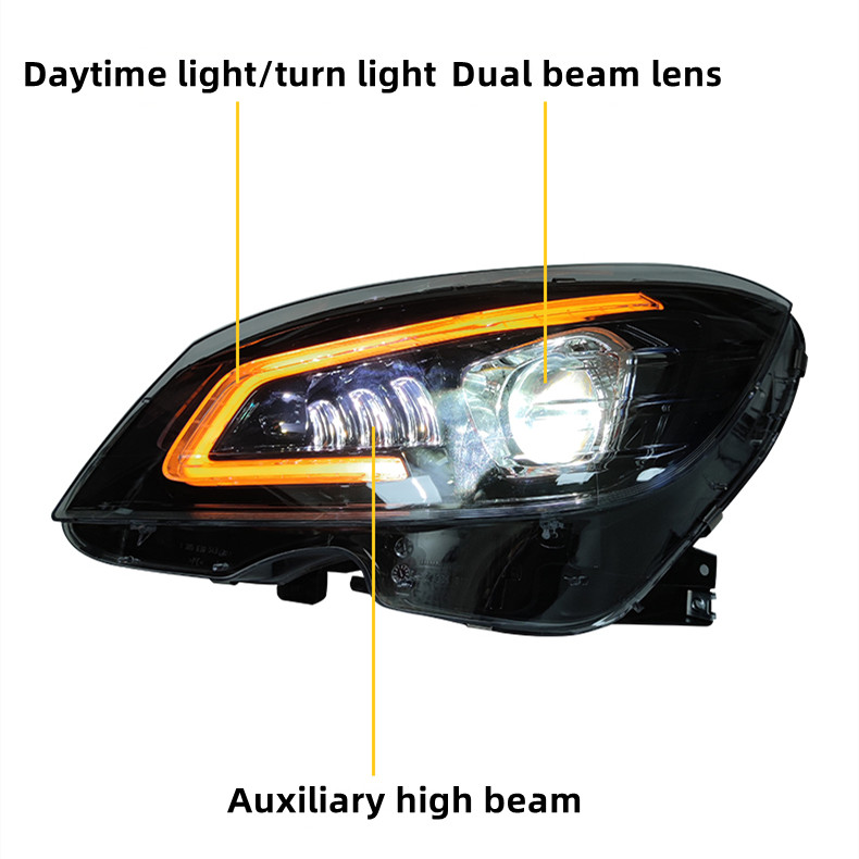 For Benz W204 C300 C260 C200 2007-2010 Headlight DRL Turn Signal High Beam Lens Dynamic Signal Head Lamp