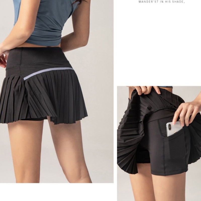 New Style Two Piece Pleated Sports Fiess Quick Drying Shorts Summer Anti Glare Pants Skirt For Women